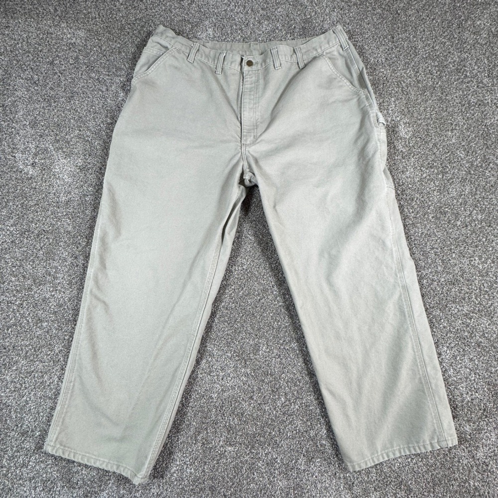 Carhartt Mens Work Pants Carpenter Dungaree 44x30 Khaki Cotton Canvas